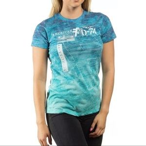 American Fighter Women's T-Shirt Cofield Navy Mint Athletic Premium Biker MMA